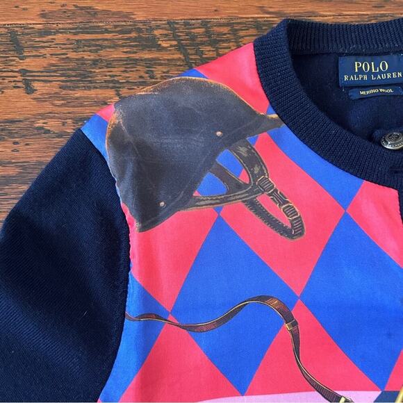 Polo Ralph Lauren Equestrian Themed Buttoned Wool & Silk Cardigan in Navy Small - Picture 6 of 16